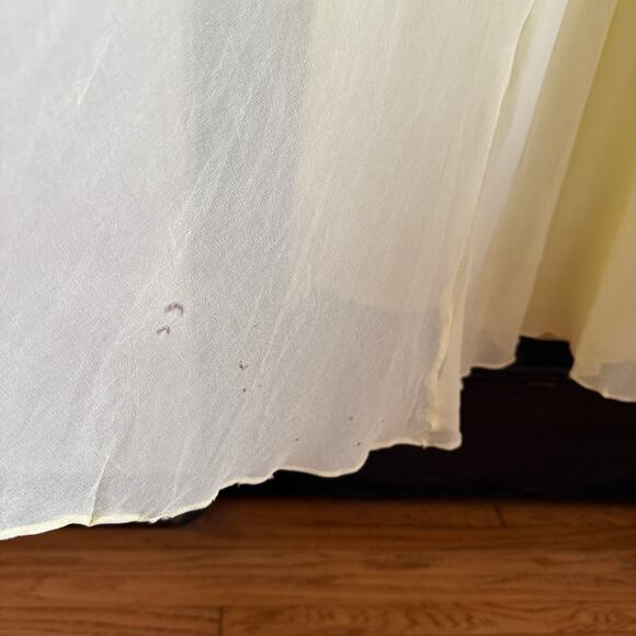 1960s Vintage Yellow and white Silk Chiffon and lace  Bow train column dress 6-8 - Picture 8 of 10